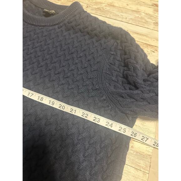 Banana Republic Organic Cotton Cable Knit Crewneck Sweater Men's Large Navy VTG - Picture 7 of 7